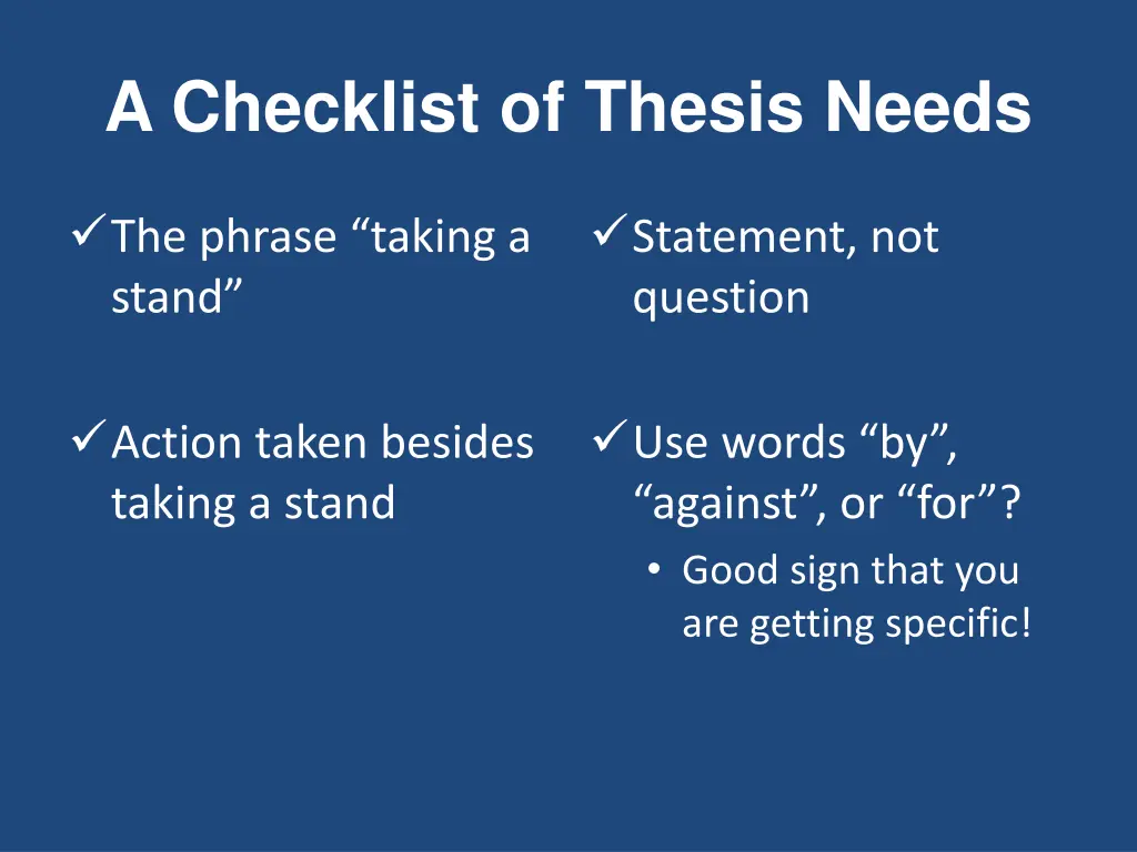 a checklist of thesis needs