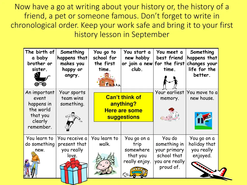 now have a go at writing about your history