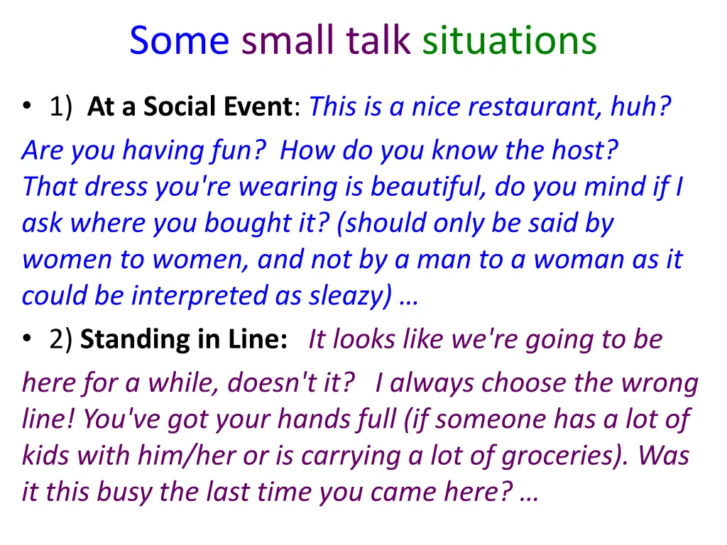 some small talk situations