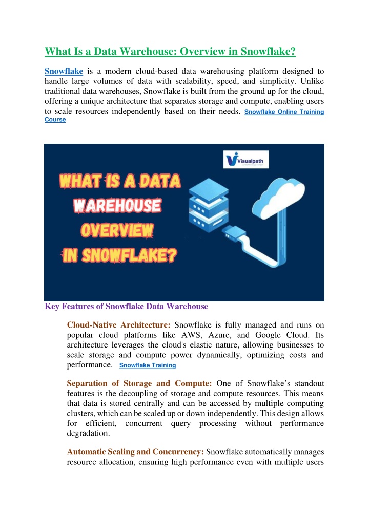 what is a data warehouse overview in snowflake