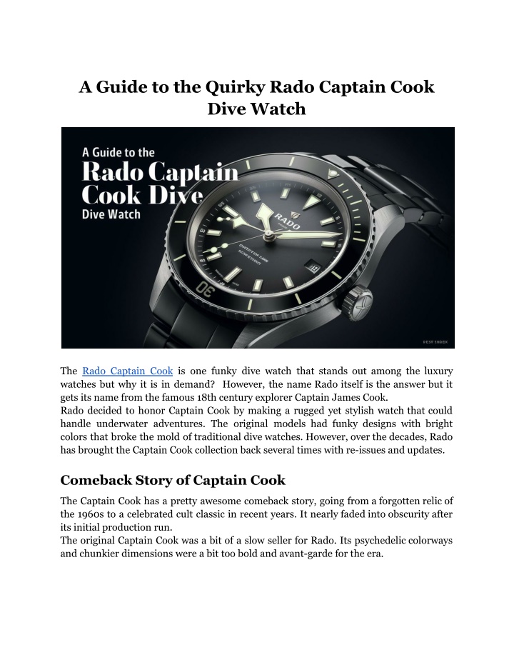 a guide to the quirky rado captain cook dive watch