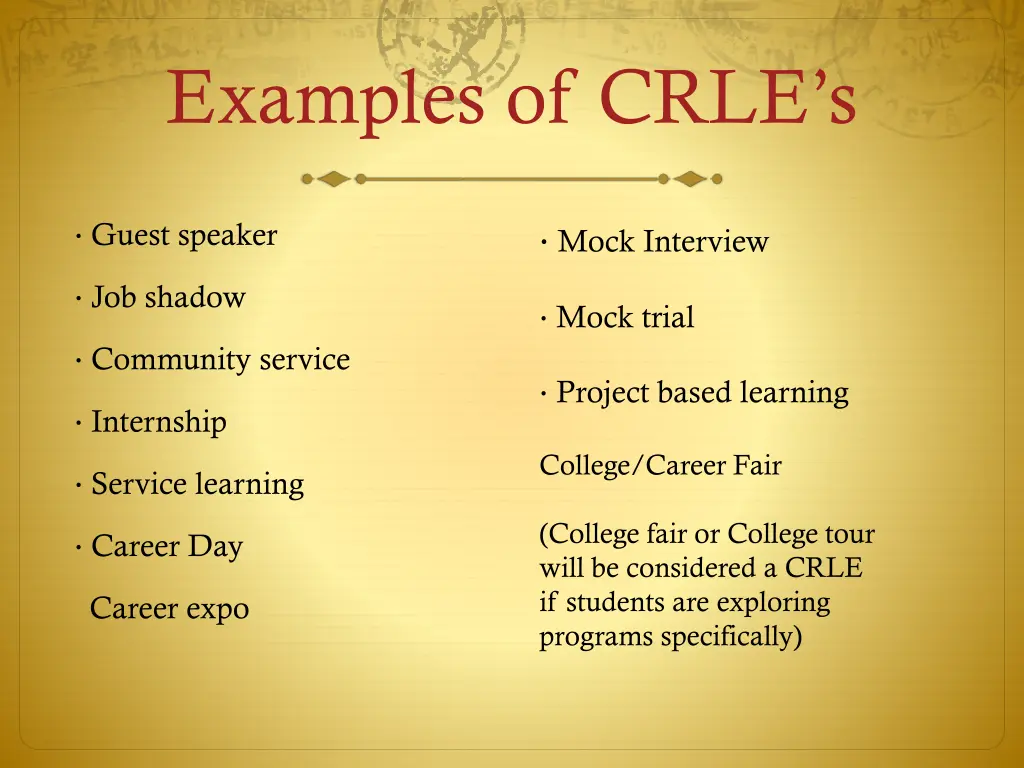 examples of crle s