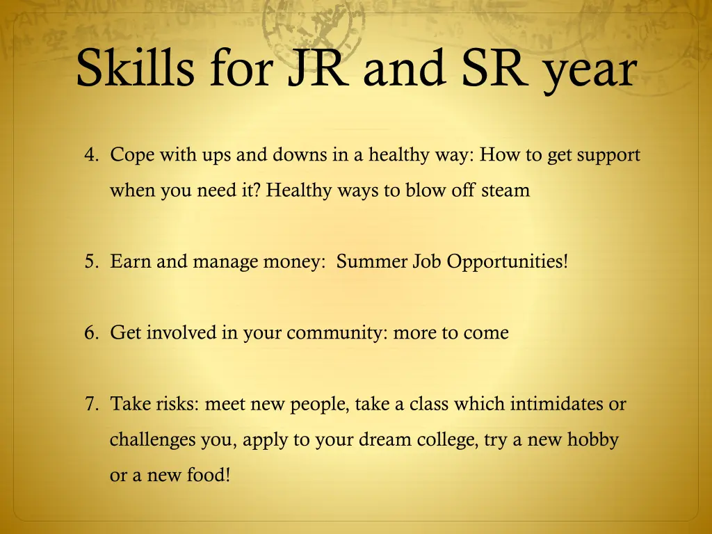 skills for jr and sr year