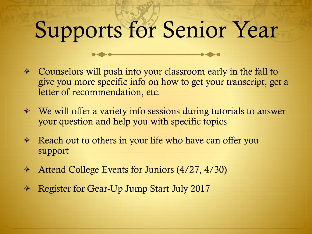 supports for senior year