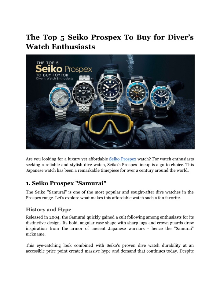 the top 5 seiko prospex to buy for diver s watch