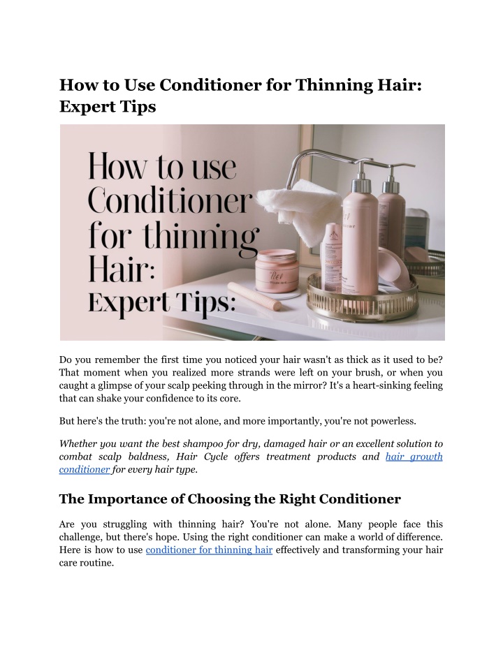 how to use conditioner for thinning hair expert