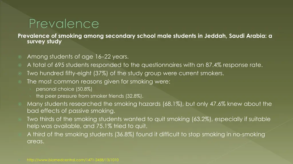 prevalence prevalence of smoking among secondary