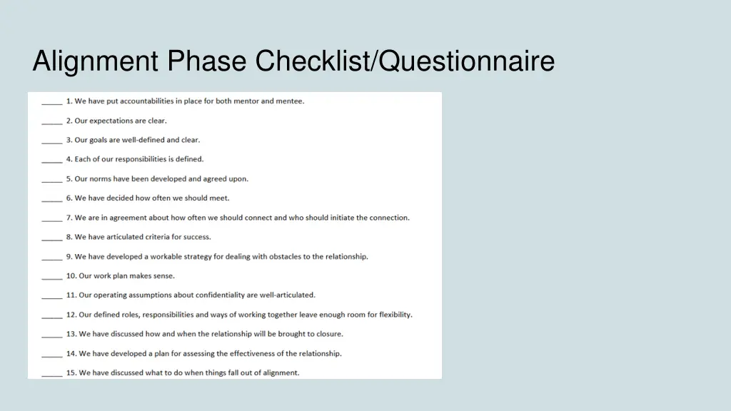 alignment phase checklist questionnaire