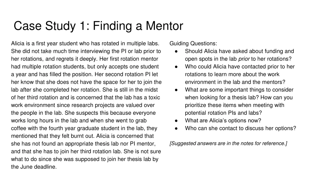 case study 1 finding a mentor