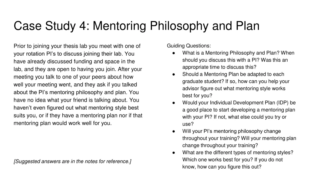 case study 4 mentoring philosophy and plan