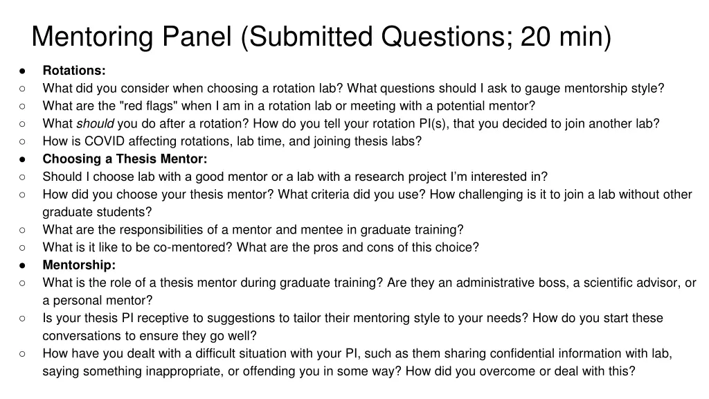 mentoring panel submitted questions 20 min