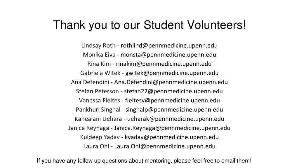 thank you to our student volunteers