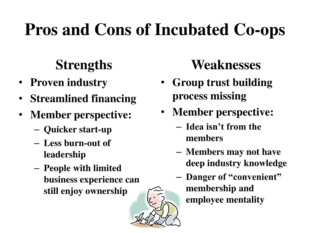 pros and cons of incubated co ops