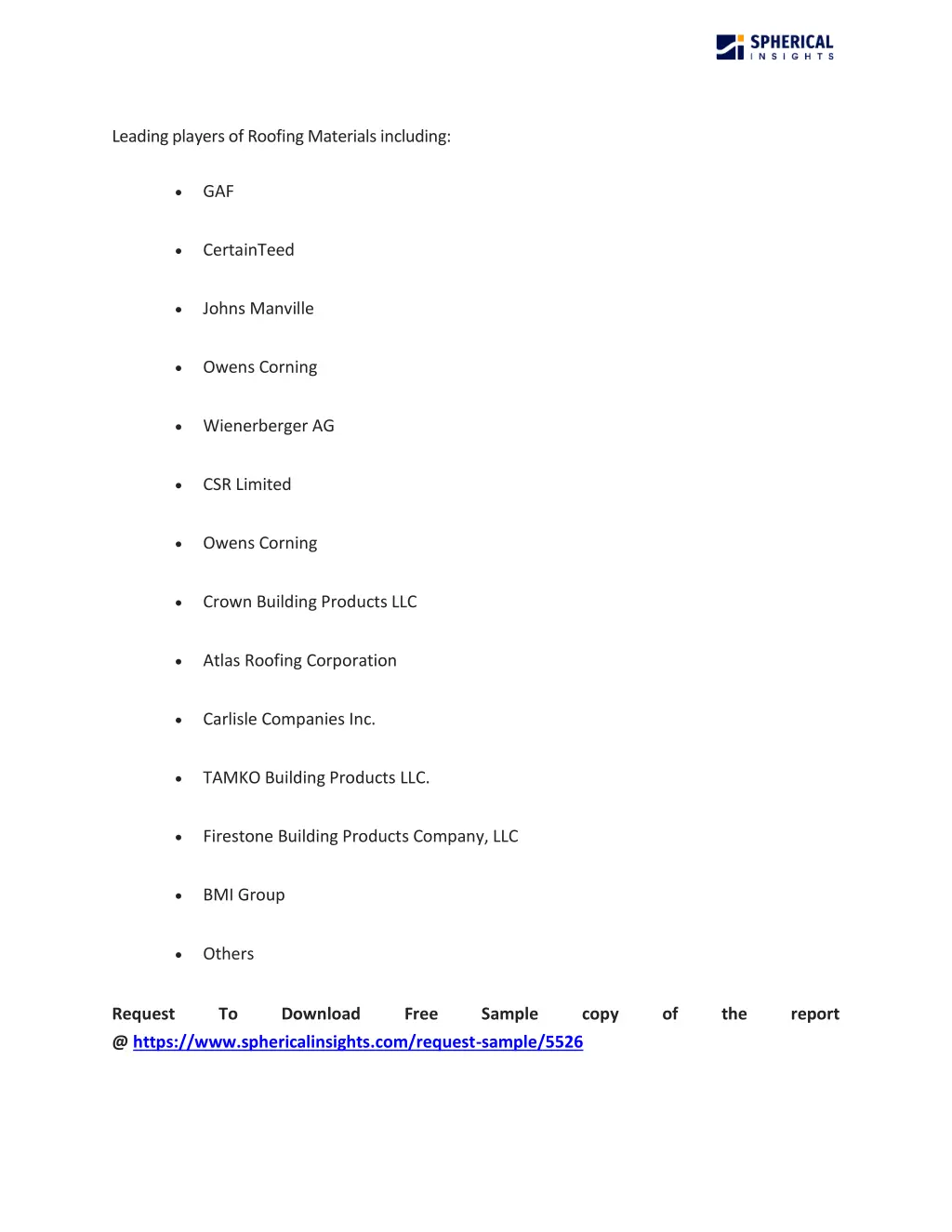 leading players of roofing materials including