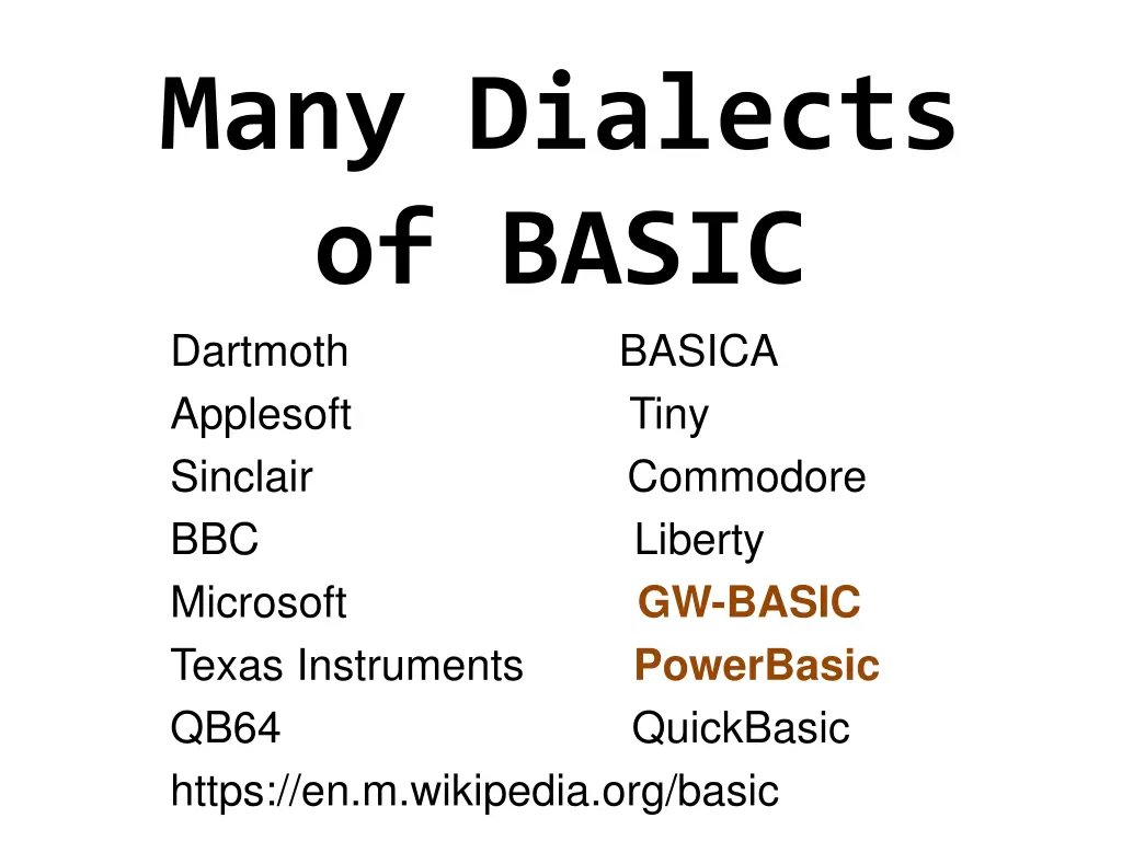 many dialects of basic dartmoth applesoft 1