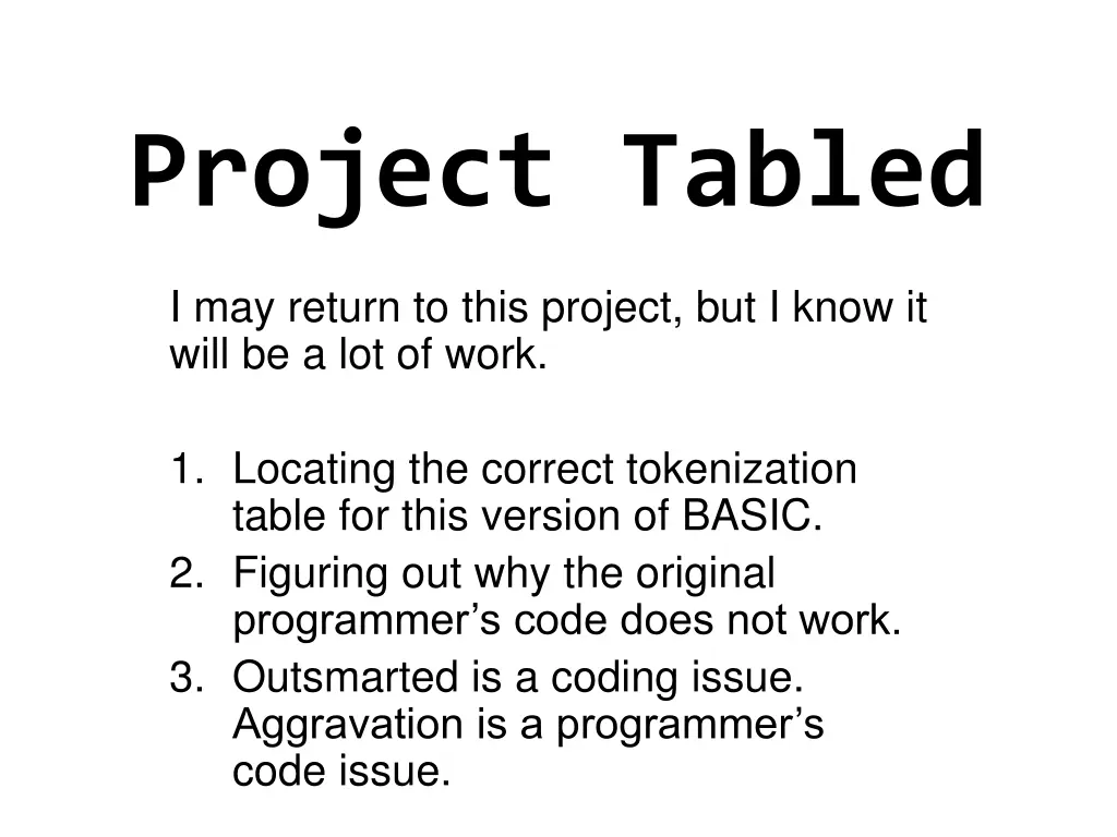 project tabled