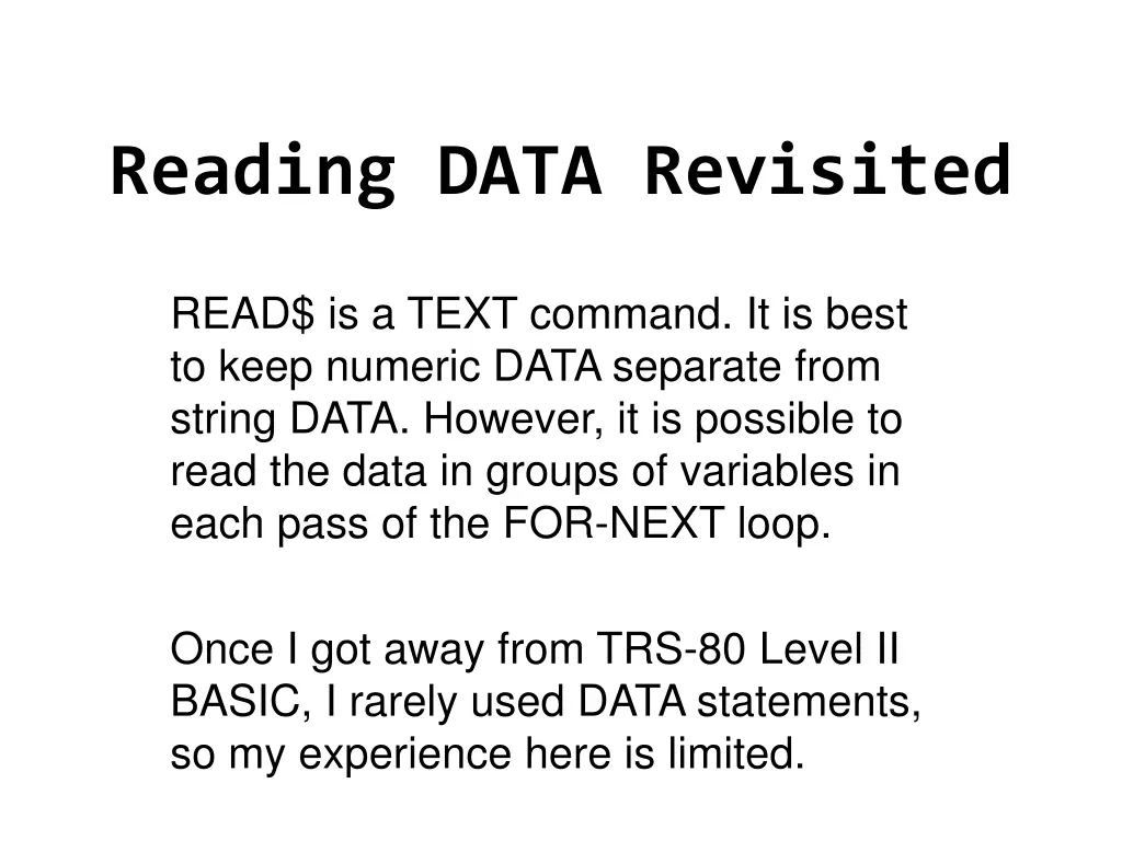 reading data revisited