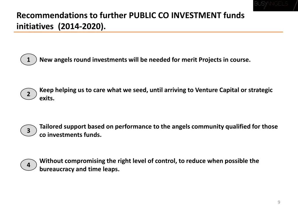 recommendations to further public co investment