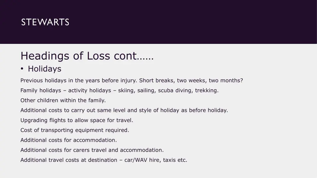 headings of loss cont holidays