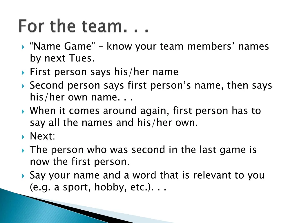 name game know your team members names by next 1