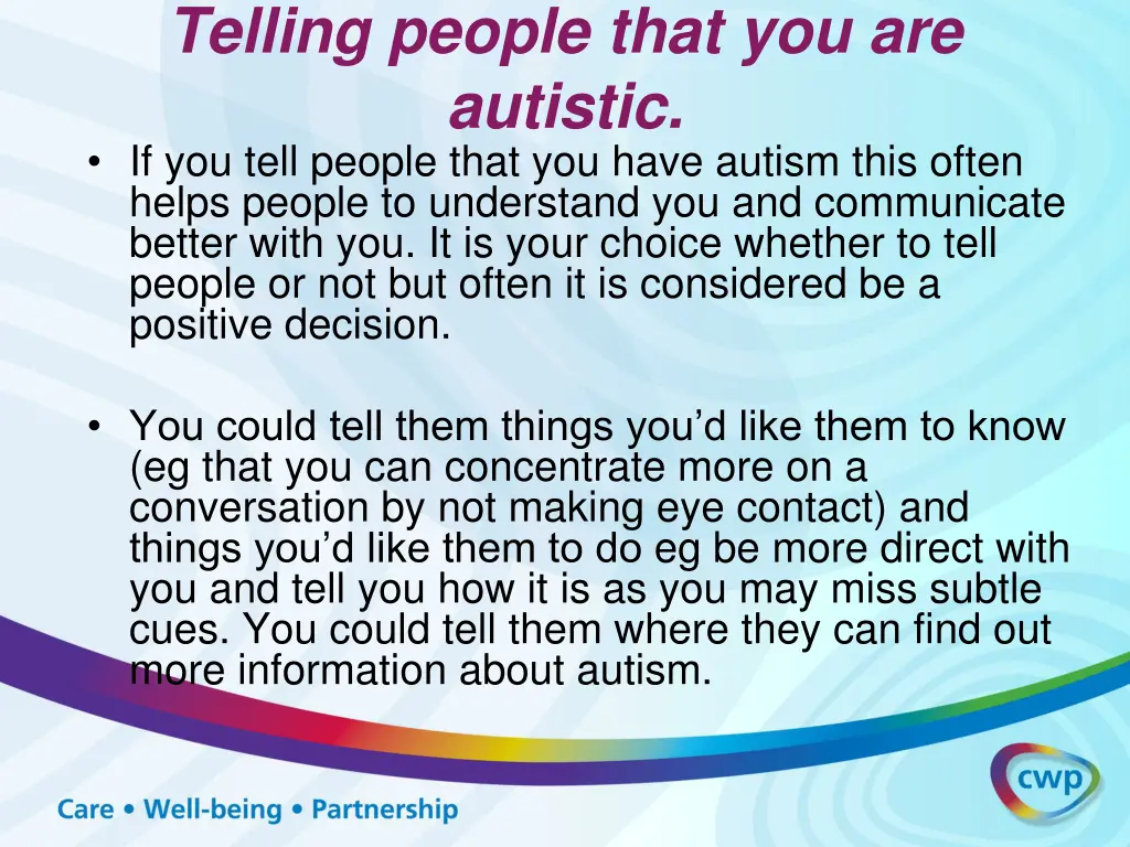 telling people that you are autistic if you tell