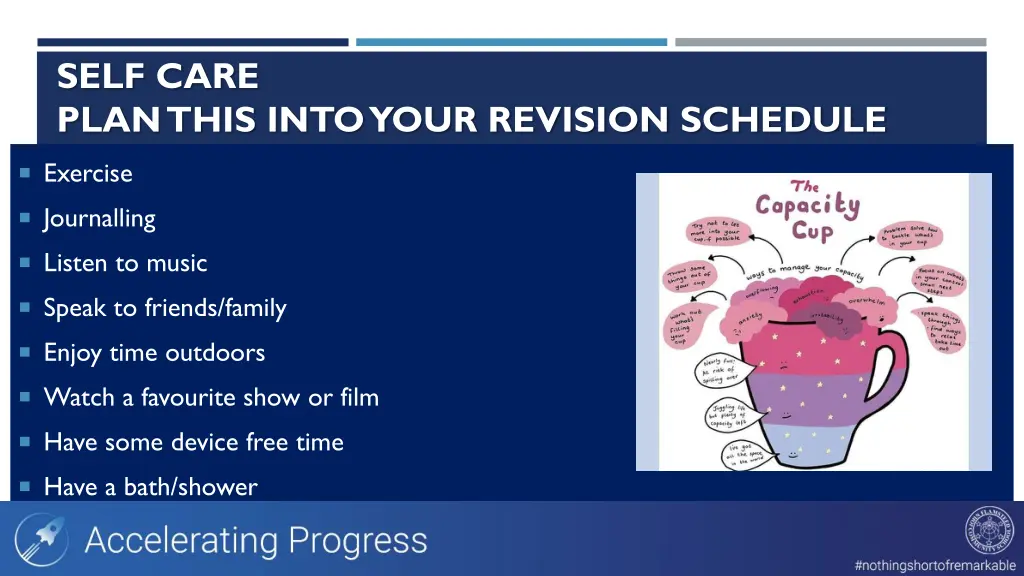 self care plan this into your revision schedule