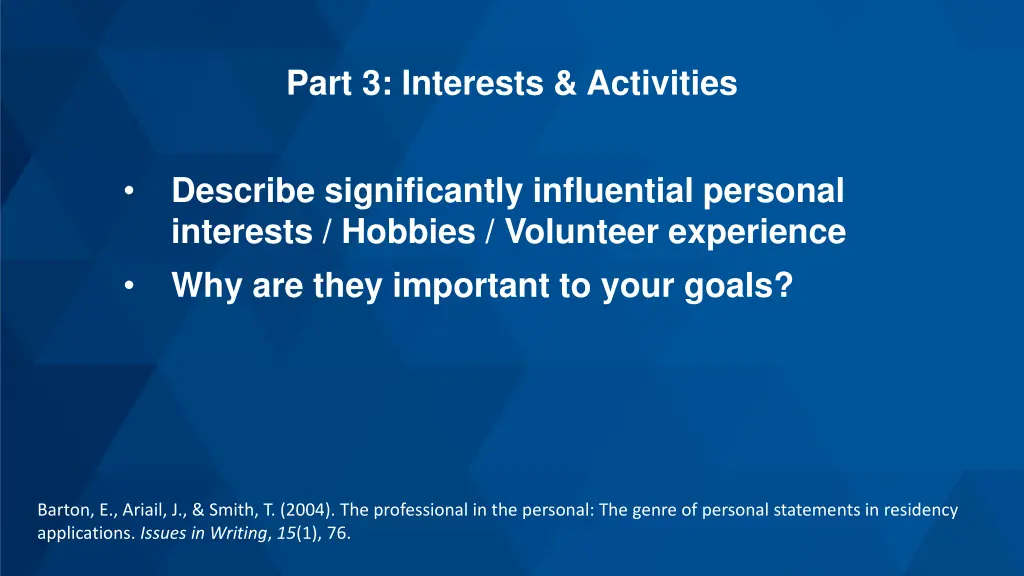 part 3 interests activities