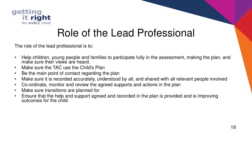 role of the lead professional