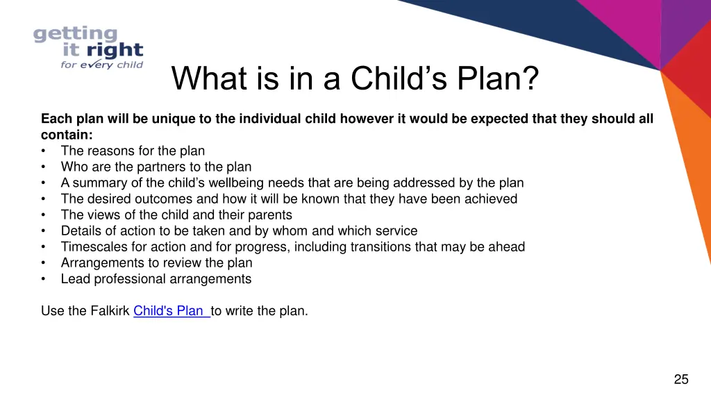 what is in a child s plan