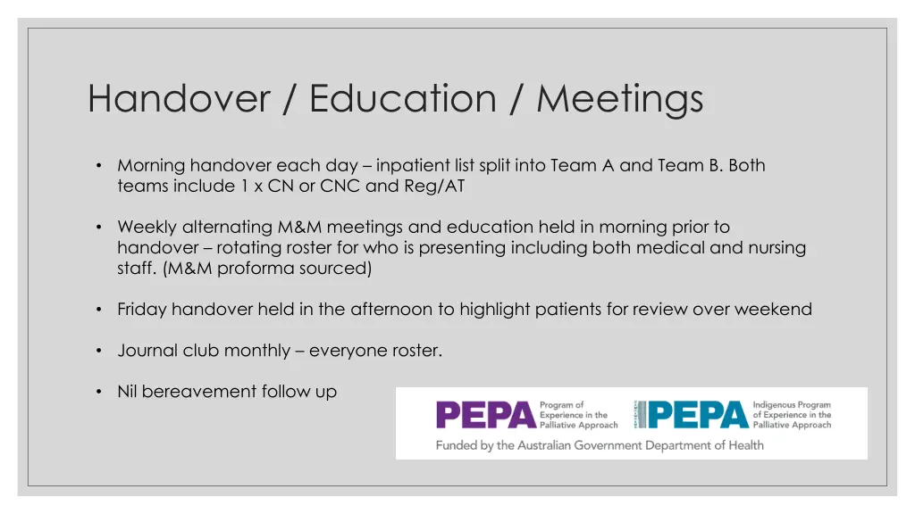 handover education meetings