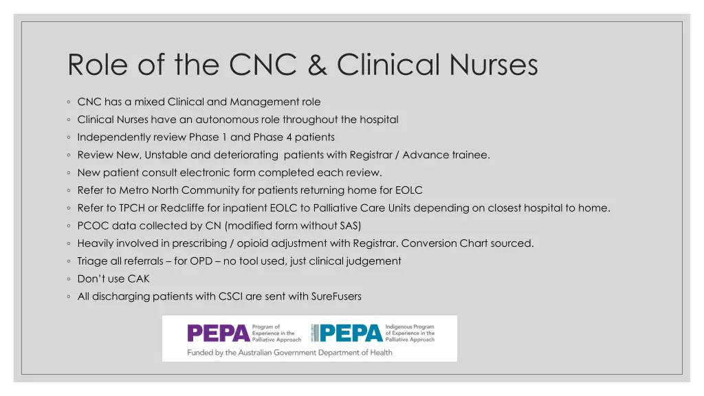 role of the cnc clinical nurses