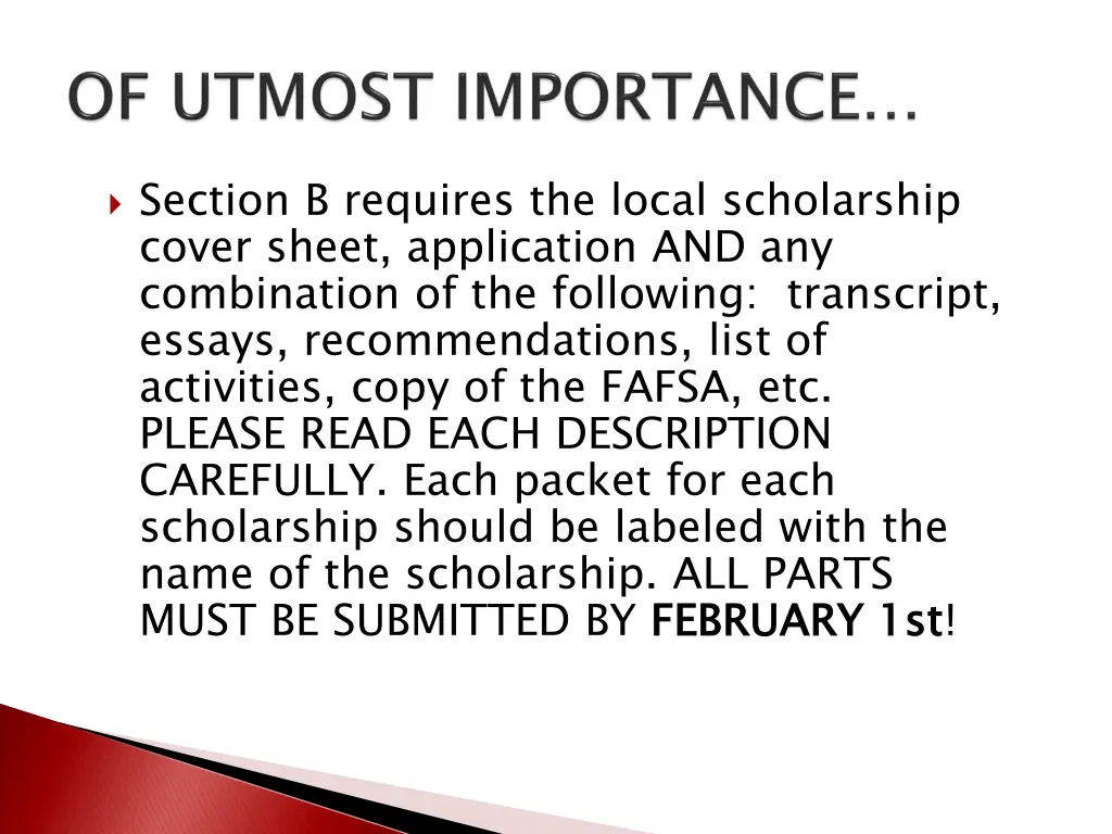 section b requires the local scholarship cover