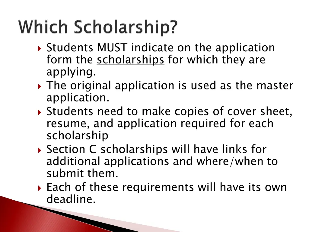 students must indicate on the application form