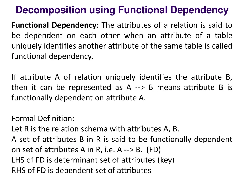 decomposition using functional dependency