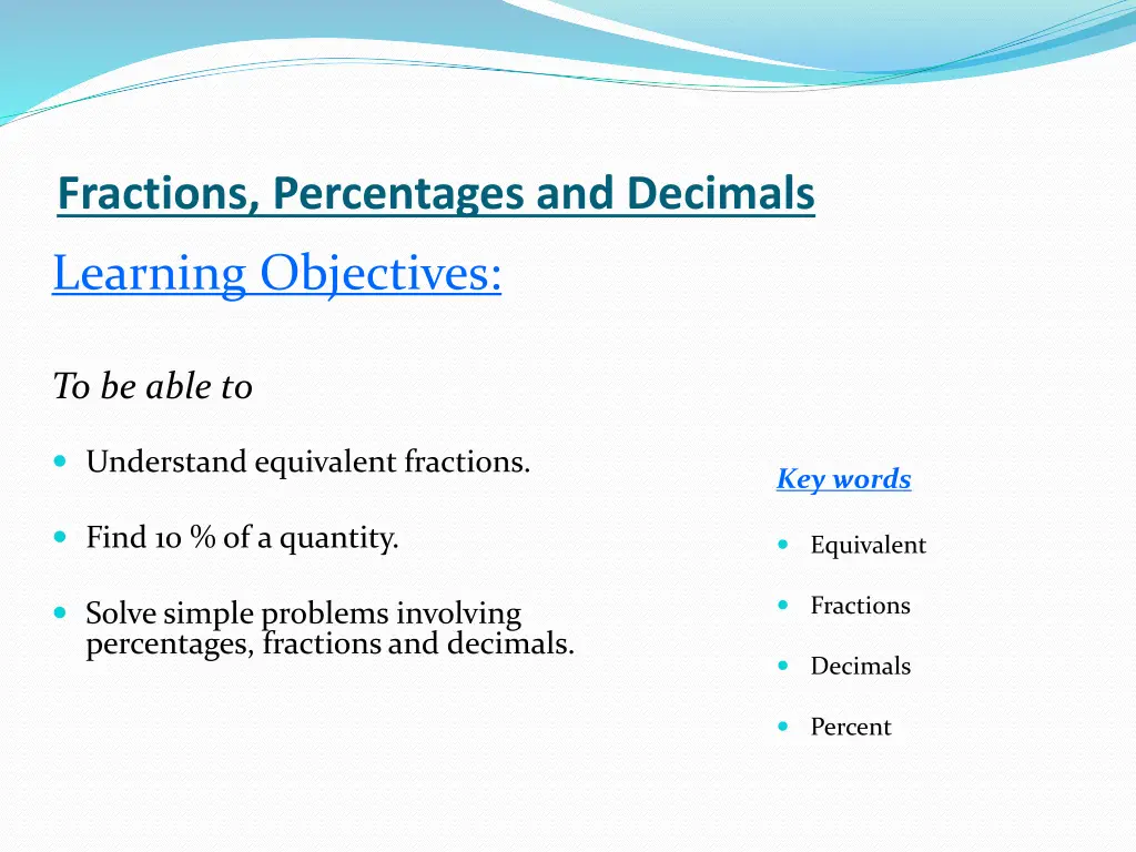 fractions percentages and decimals