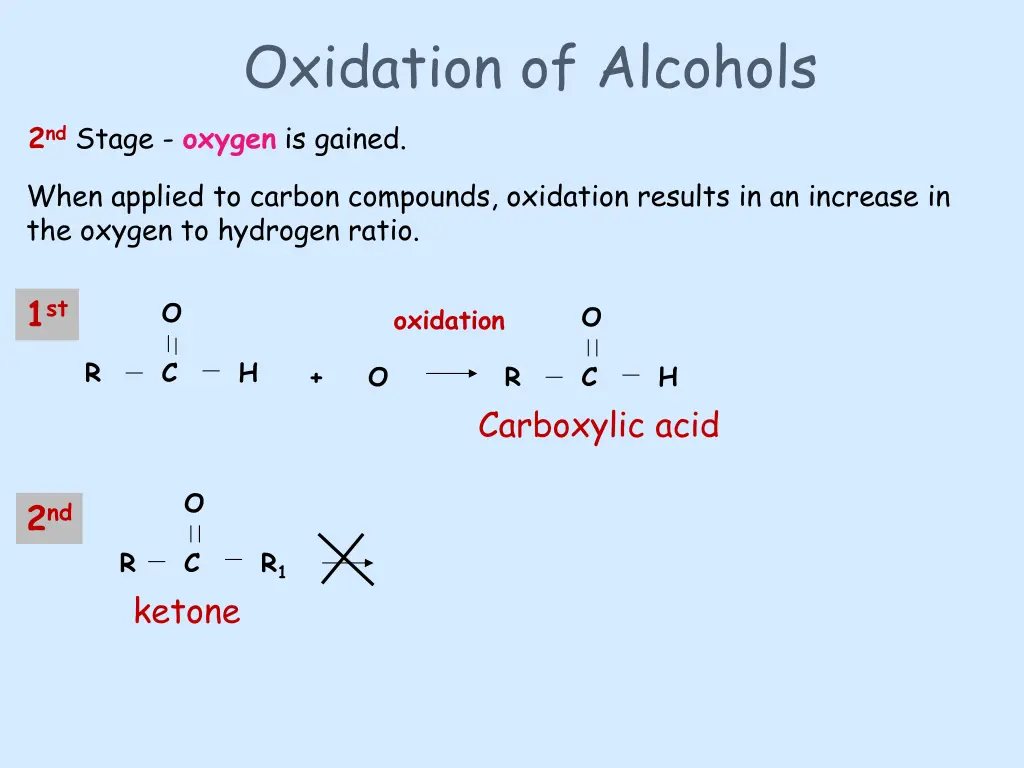 oxidation of alcohols 2 nd stage oxygen is gained