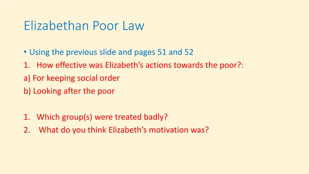 elizabethan poor law