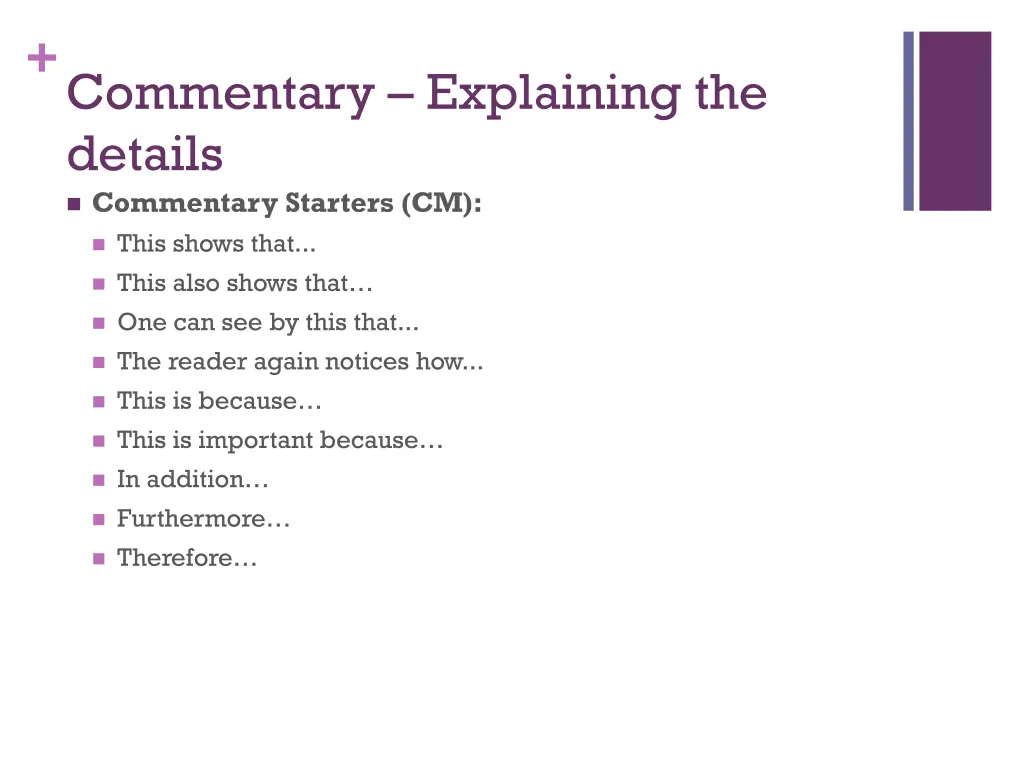 commentary explaining the details commentary