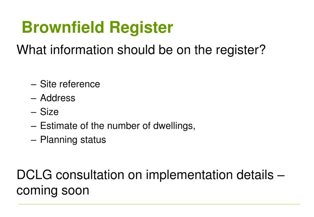 brownfield register what information should