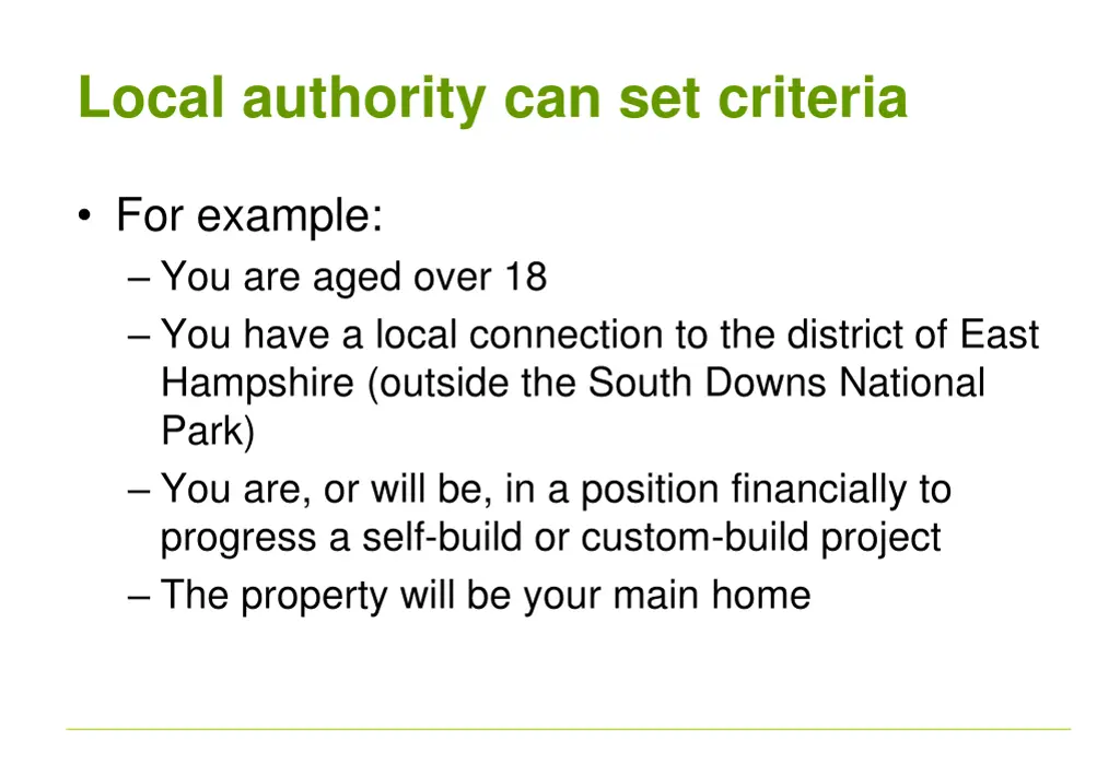 local authority can set criteria