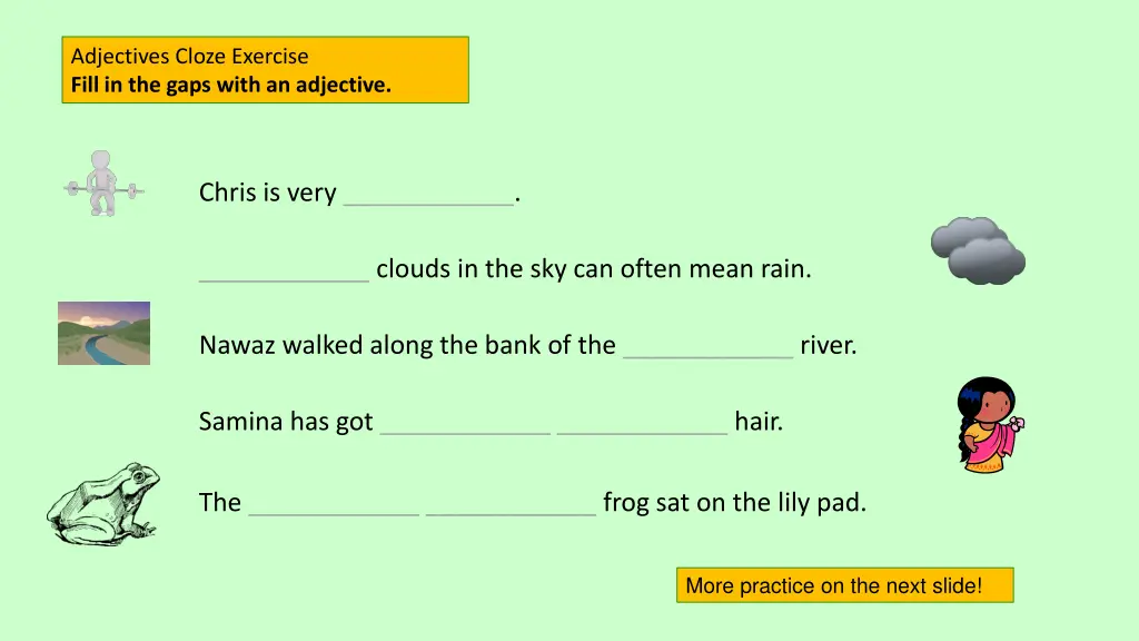 adjectives cloze exercise fill in the gaps with