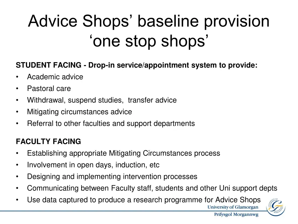 advice shops baseline provision one stop shops