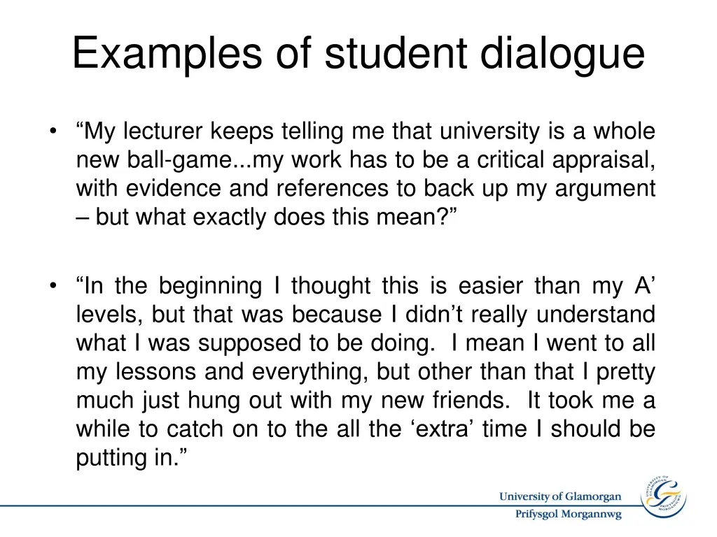 examples of student dialogue 2