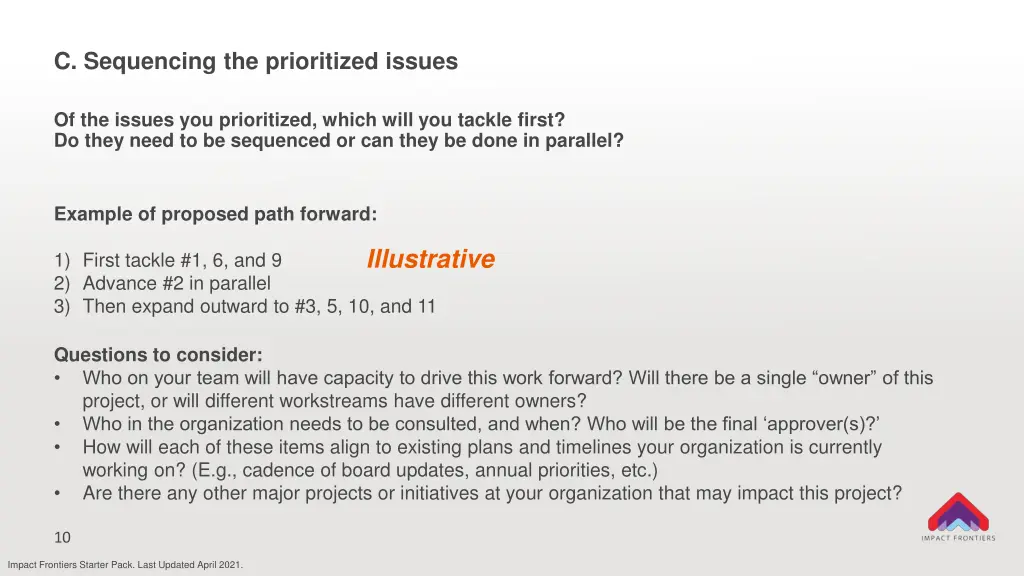 c sequencing the prioritized issues