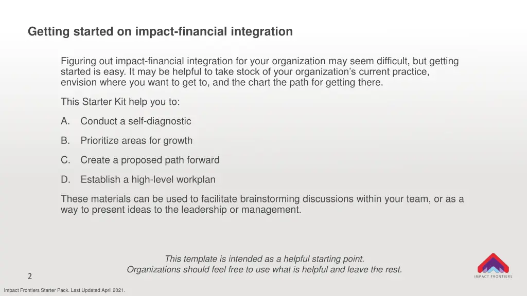 getting started on impact financial integration