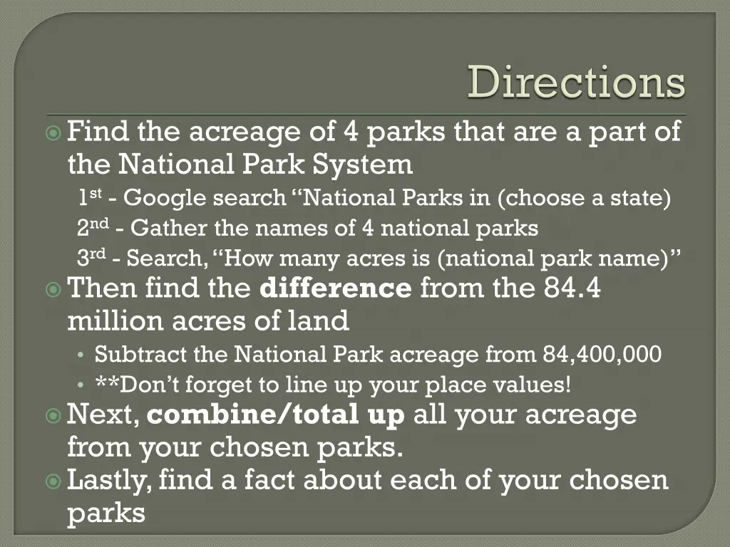 find the acreage of 4 parks that are a part