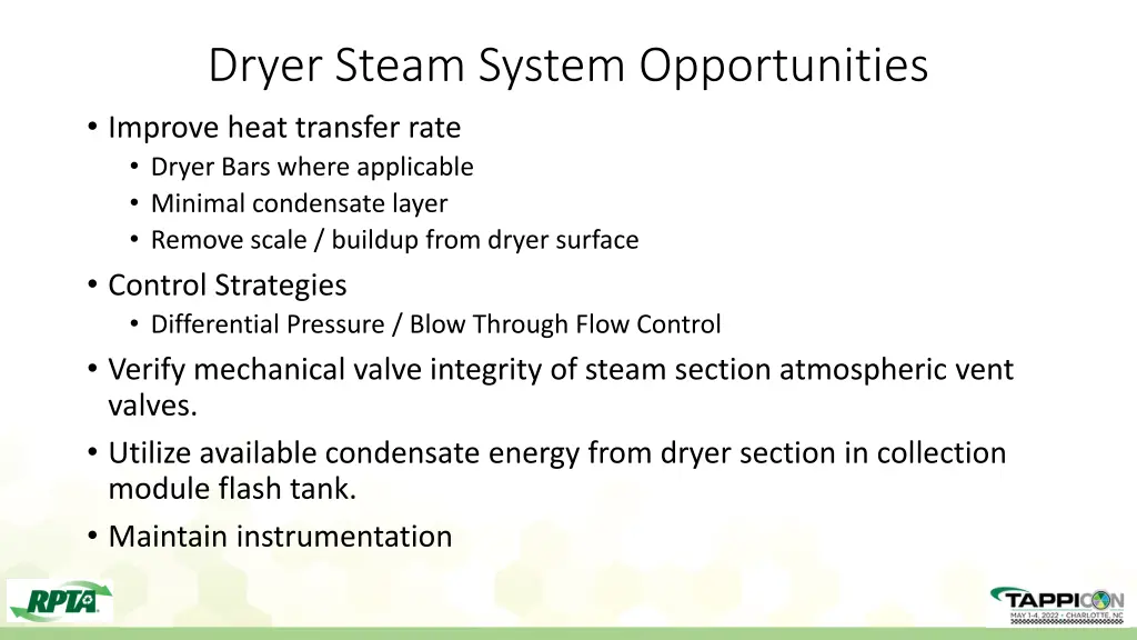 dryer steam system opportunities improve heat