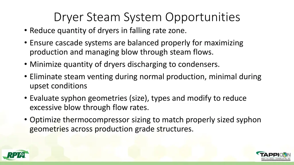 dryer steam system opportunities reduce quantity