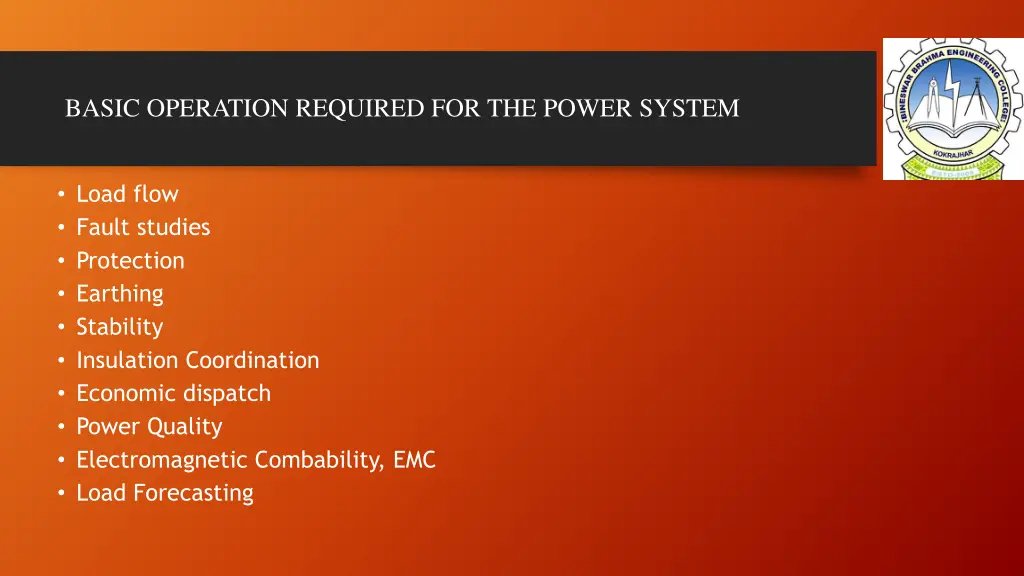 basic operation required for the power system