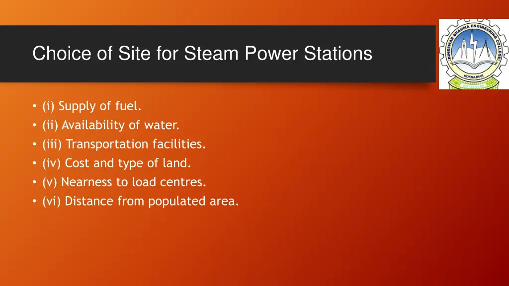 choice of site for steam power stations